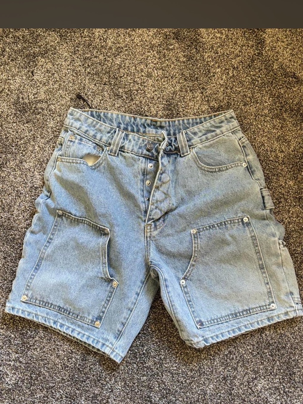 Light Blue Denim Carpenter Shorts - Women